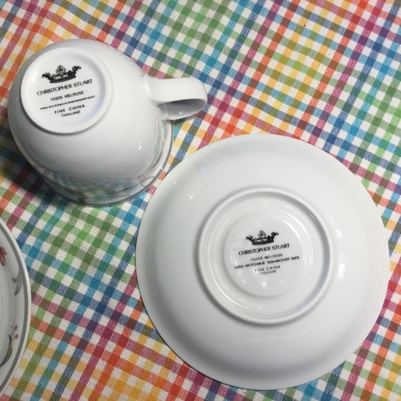 Christopher Stuart Fine China Melrose Set of 2 Cups 2 Saucers Creamer Sugar Bowl - Picture 6 of 16